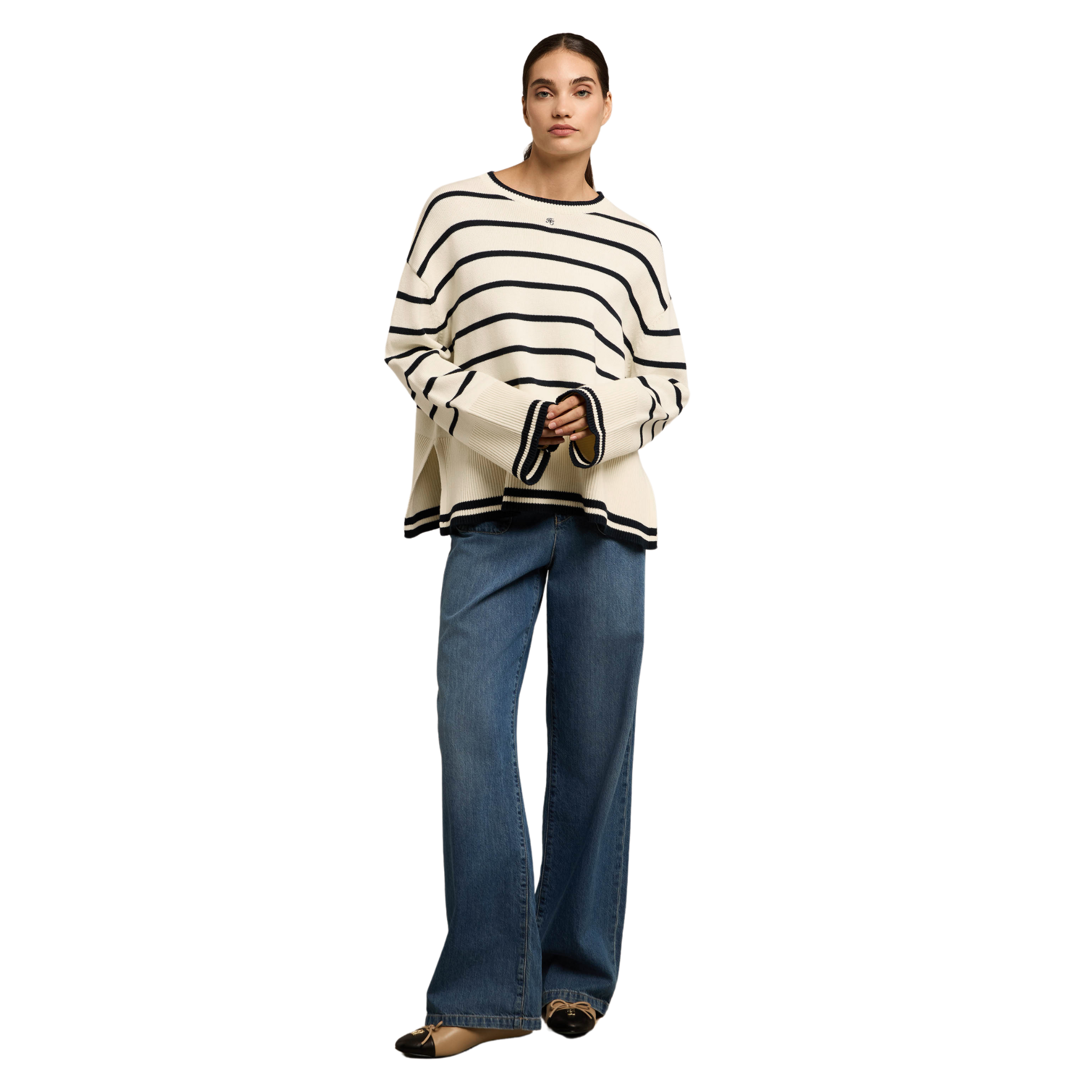 Antonia Crew Neck Knit Natural Stripe