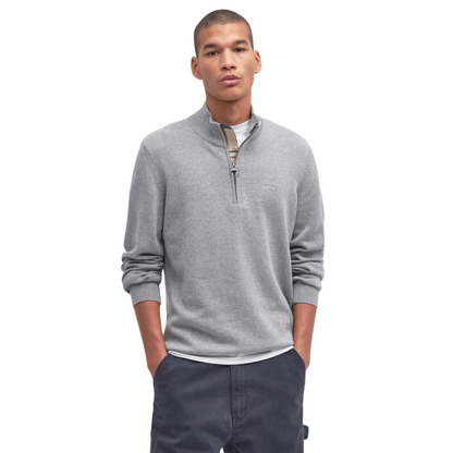 Cotton Half Zip Knitted Jumper Grey Marl