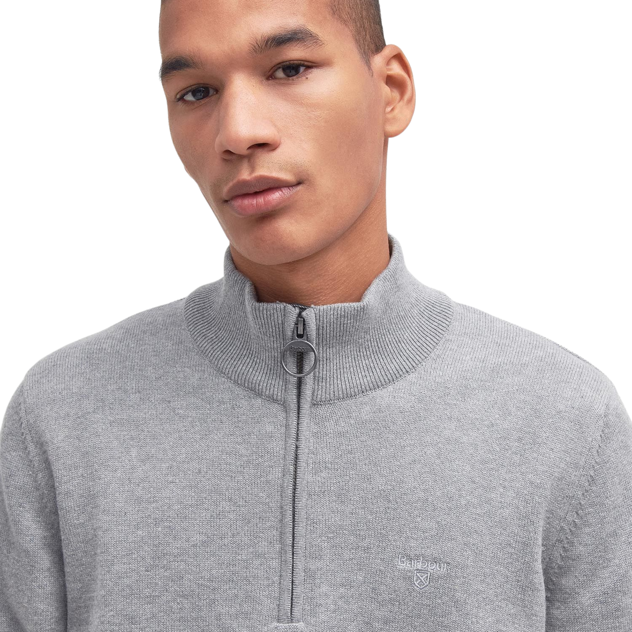 Cotton Half Zip Knitted Jumper Grey Marl