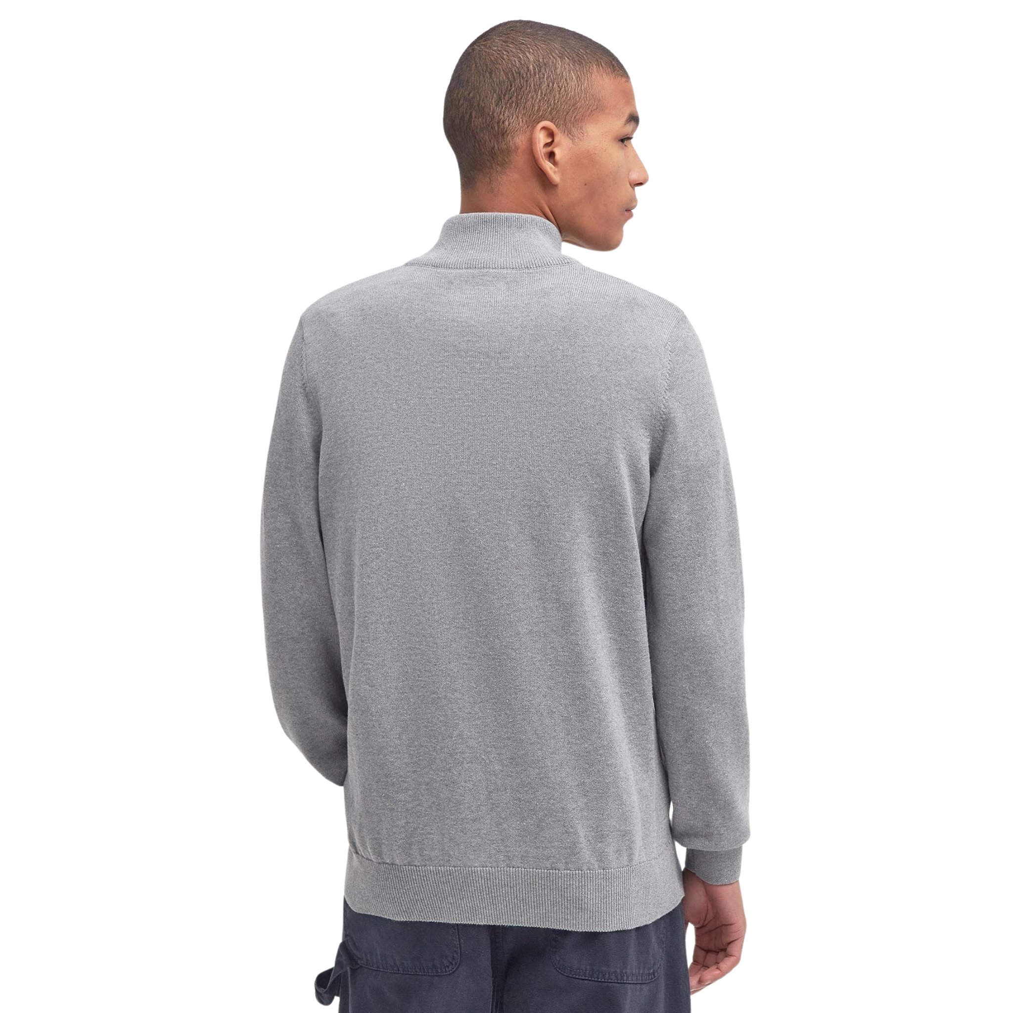 Cotton Half Zip Knitted Jumper Grey Marl