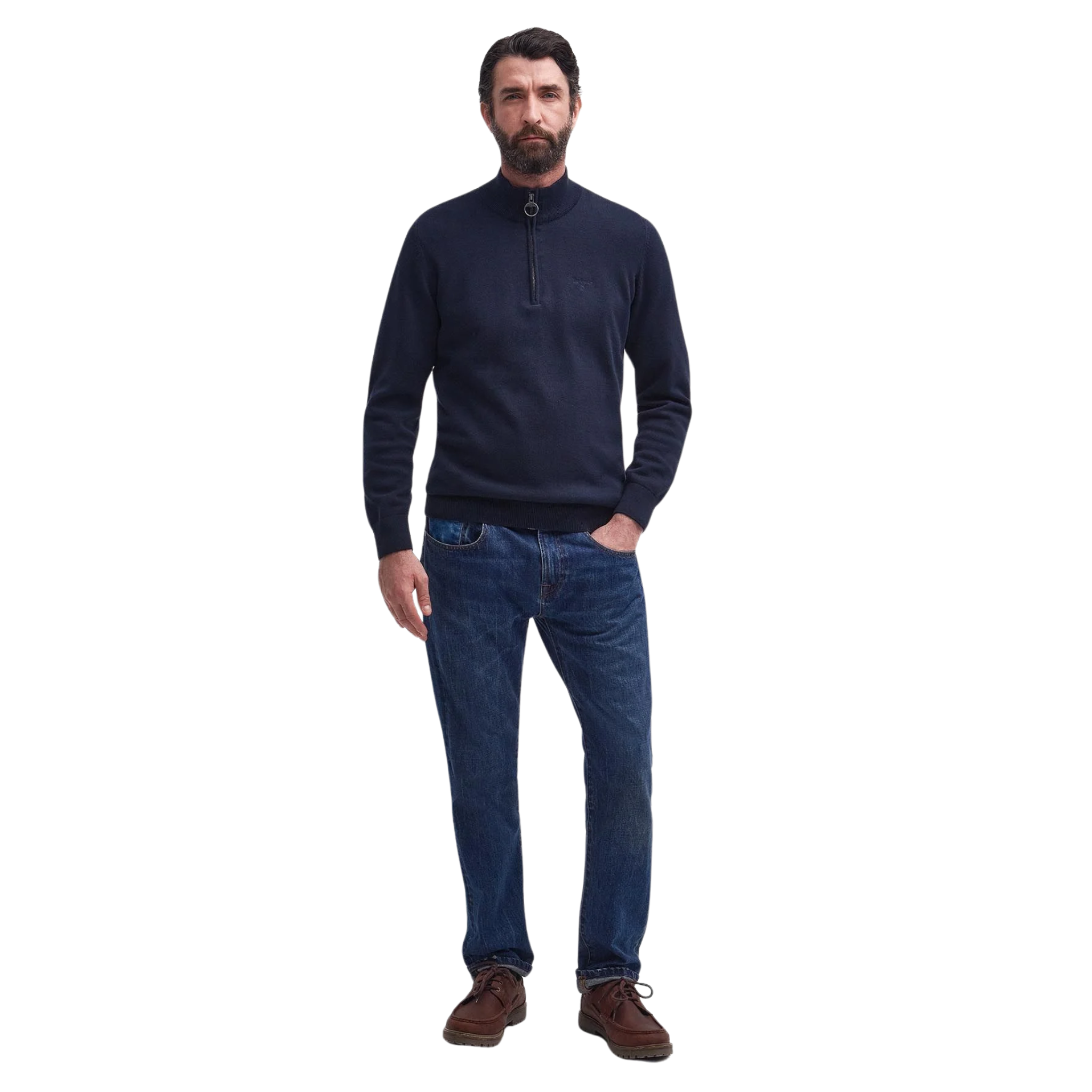 Cotton Half Zip Knitted Jumper Navy