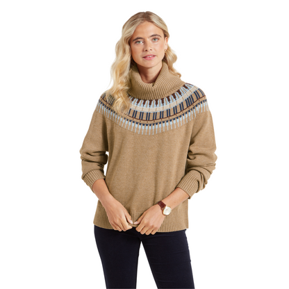 Filey Fairisle Roll Neck Jumper Warm Sand