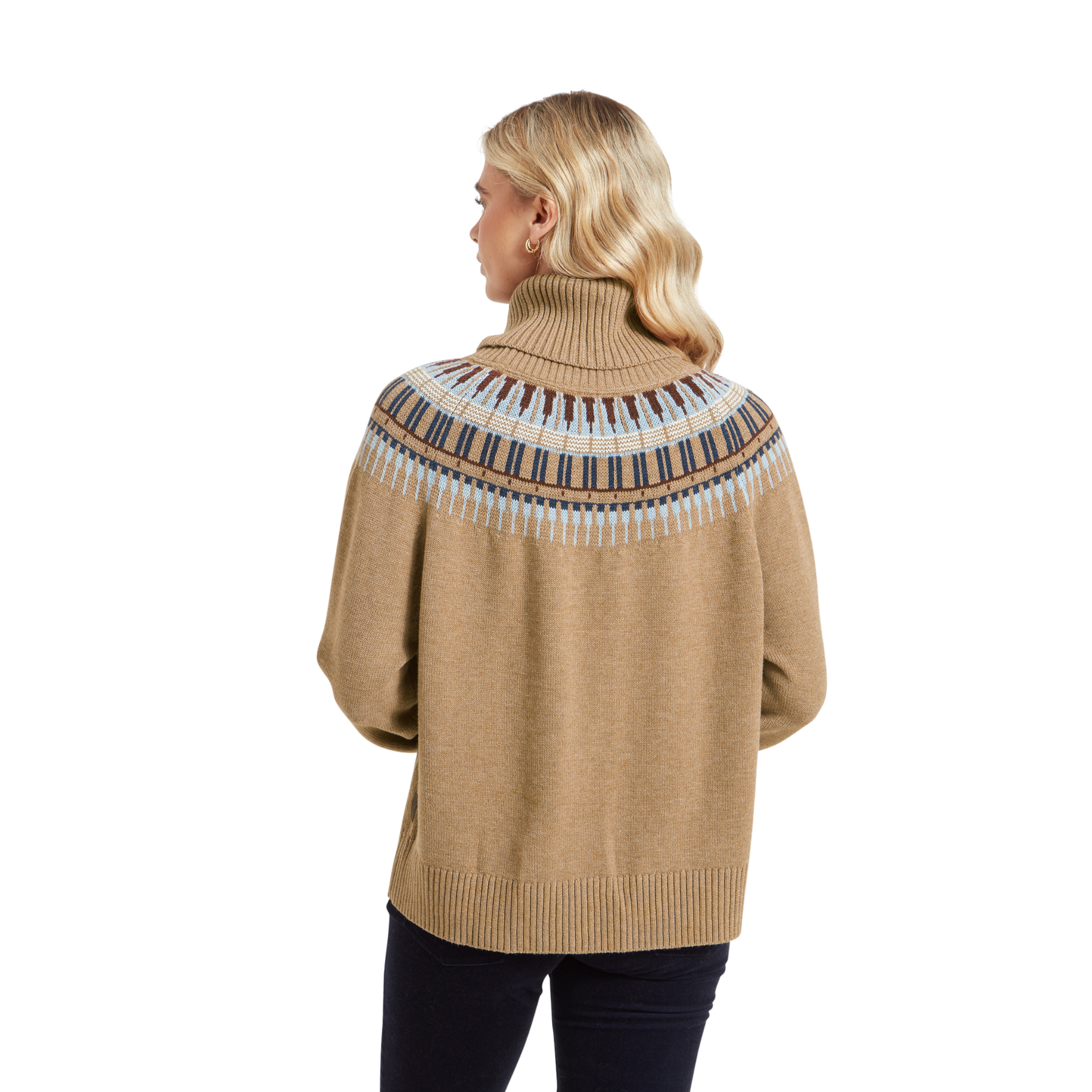 Filey Fairisle Roll Neck Jumper Warm Sand