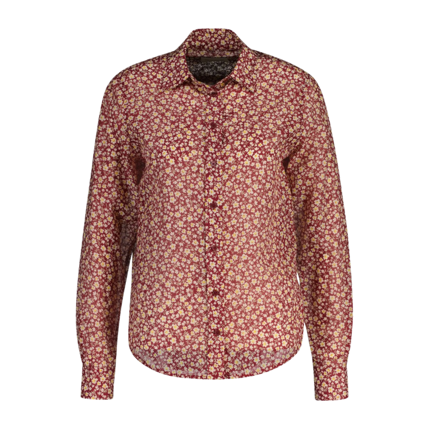 Floral Print Cotton Silk Shirt Plumped Red