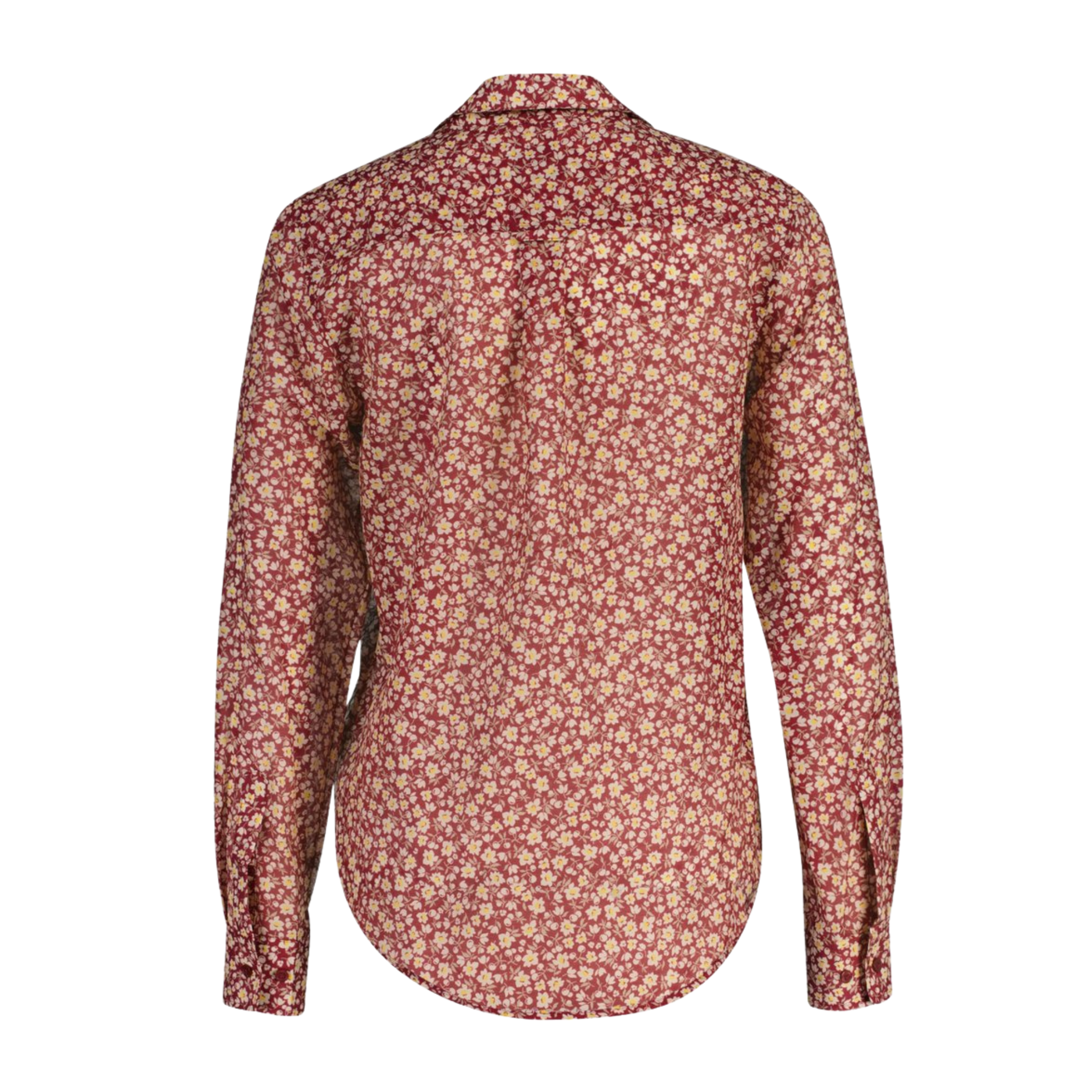 Floral Print Cotton Silk Shirt Plumped Red