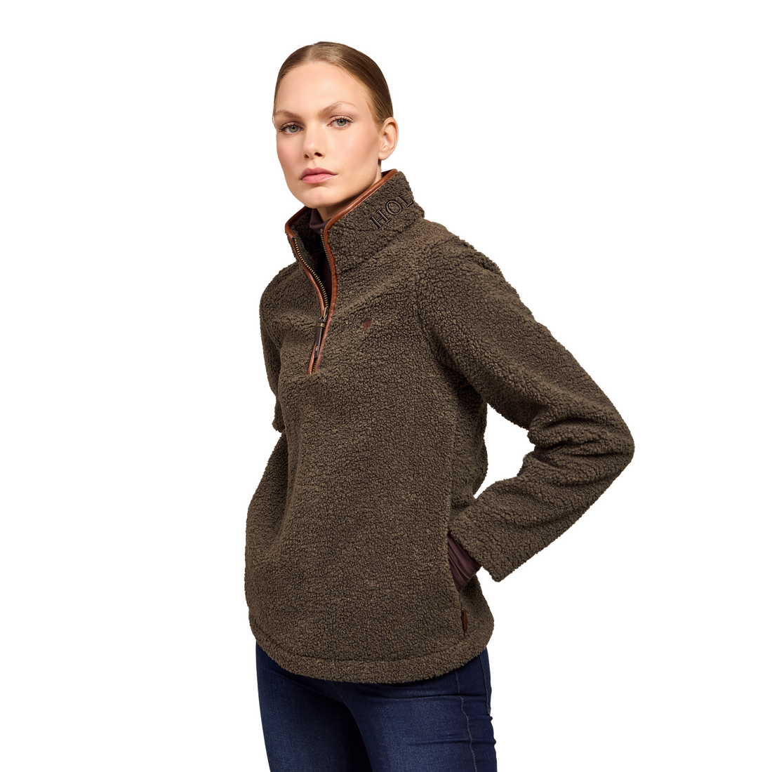 Country Fleece Half Zip Khaki Borg