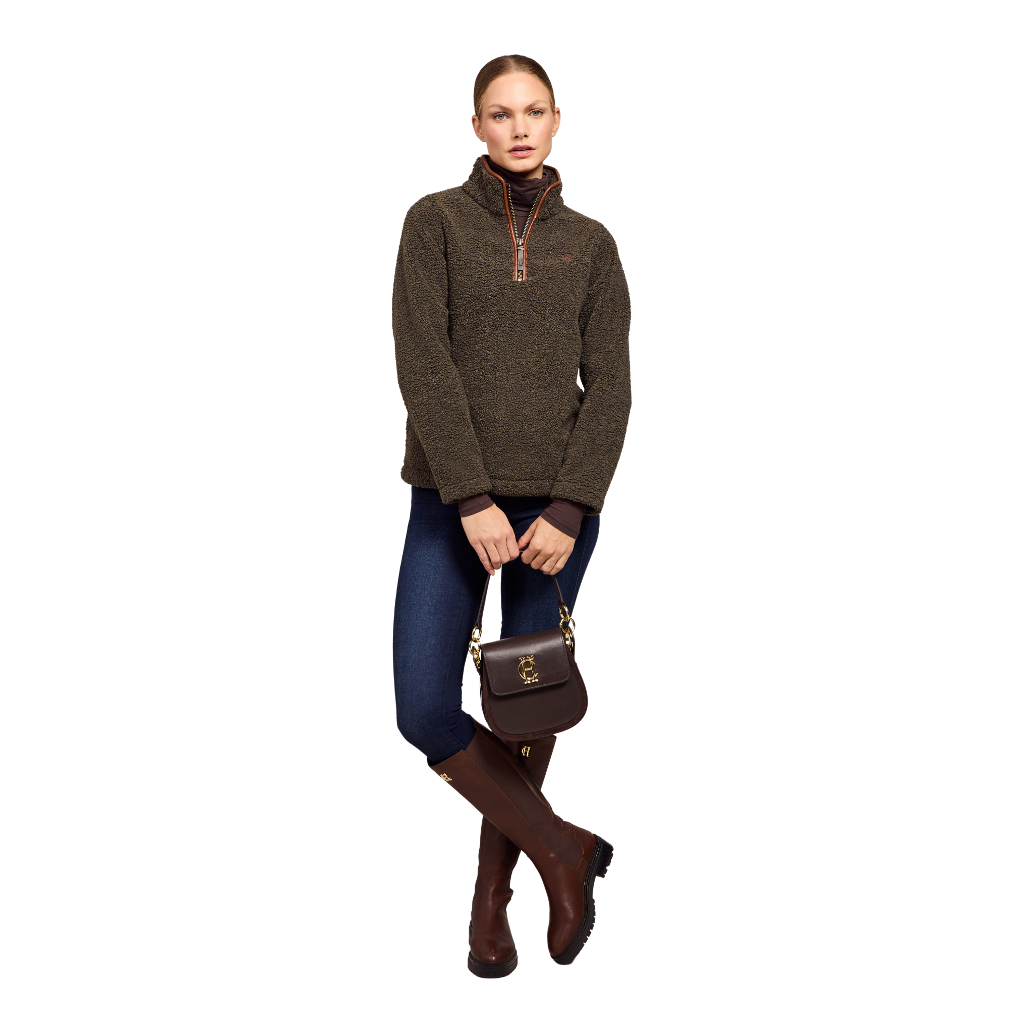 Country Fleece Half Zip Khaki Borg