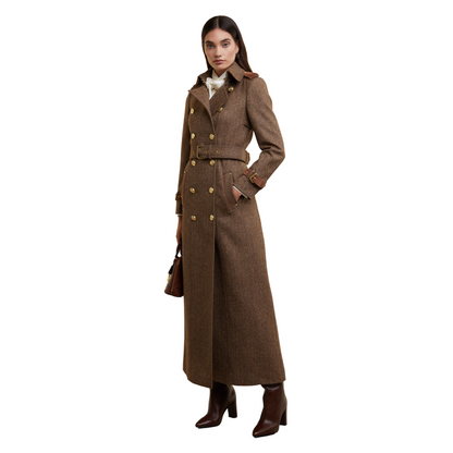 Full Length Marlborough Trench Coat Large Scale Brown Herringbone