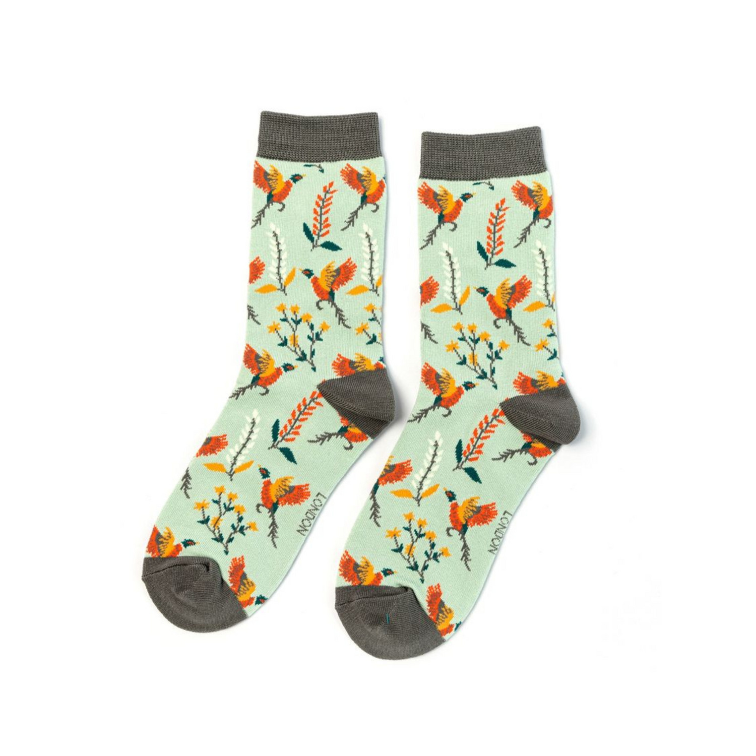 Pheasant &amp; Flowers Socks Duck Egg