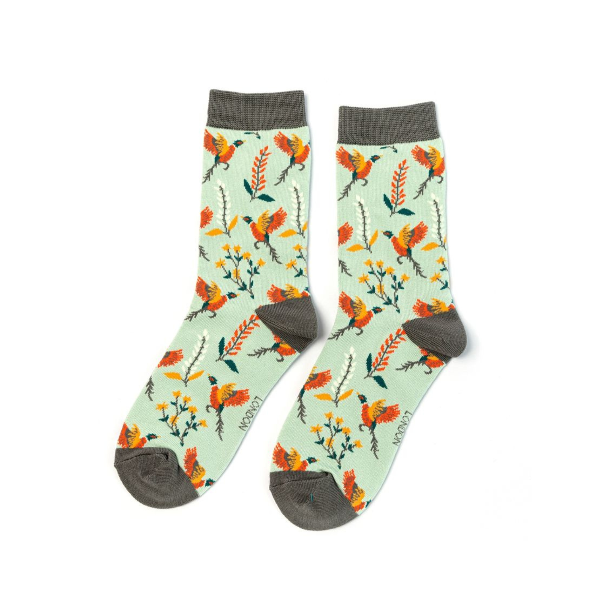 Pheasant &amp; Flowers Socks Duck Egg