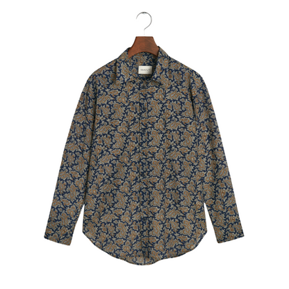 Paisley Cotton Silk Shirt Persian Blue