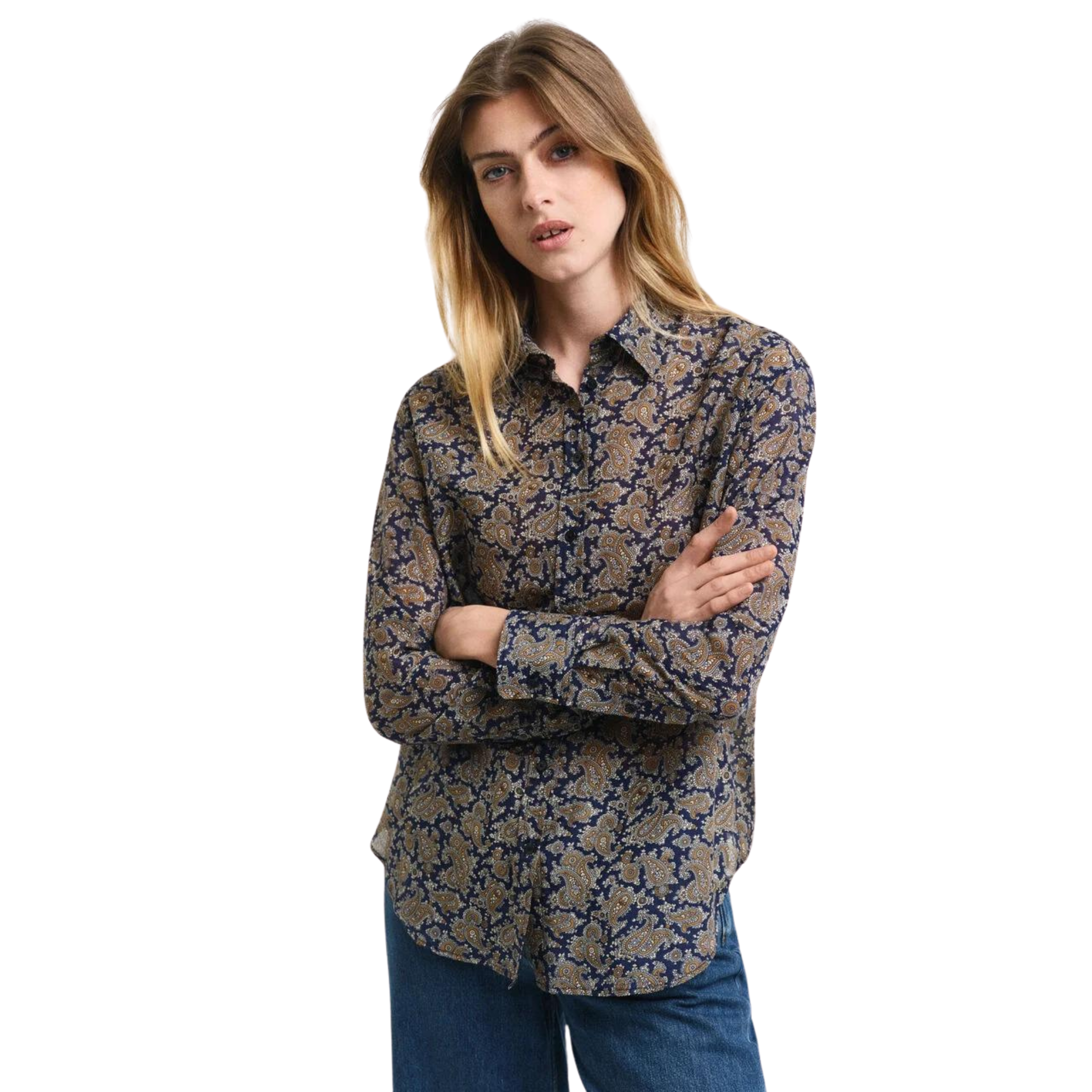 Paisley Cotton Silk Shirt Persian Blue