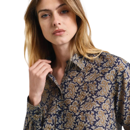 Paisley Cotton Silk Shirt Persian Blue