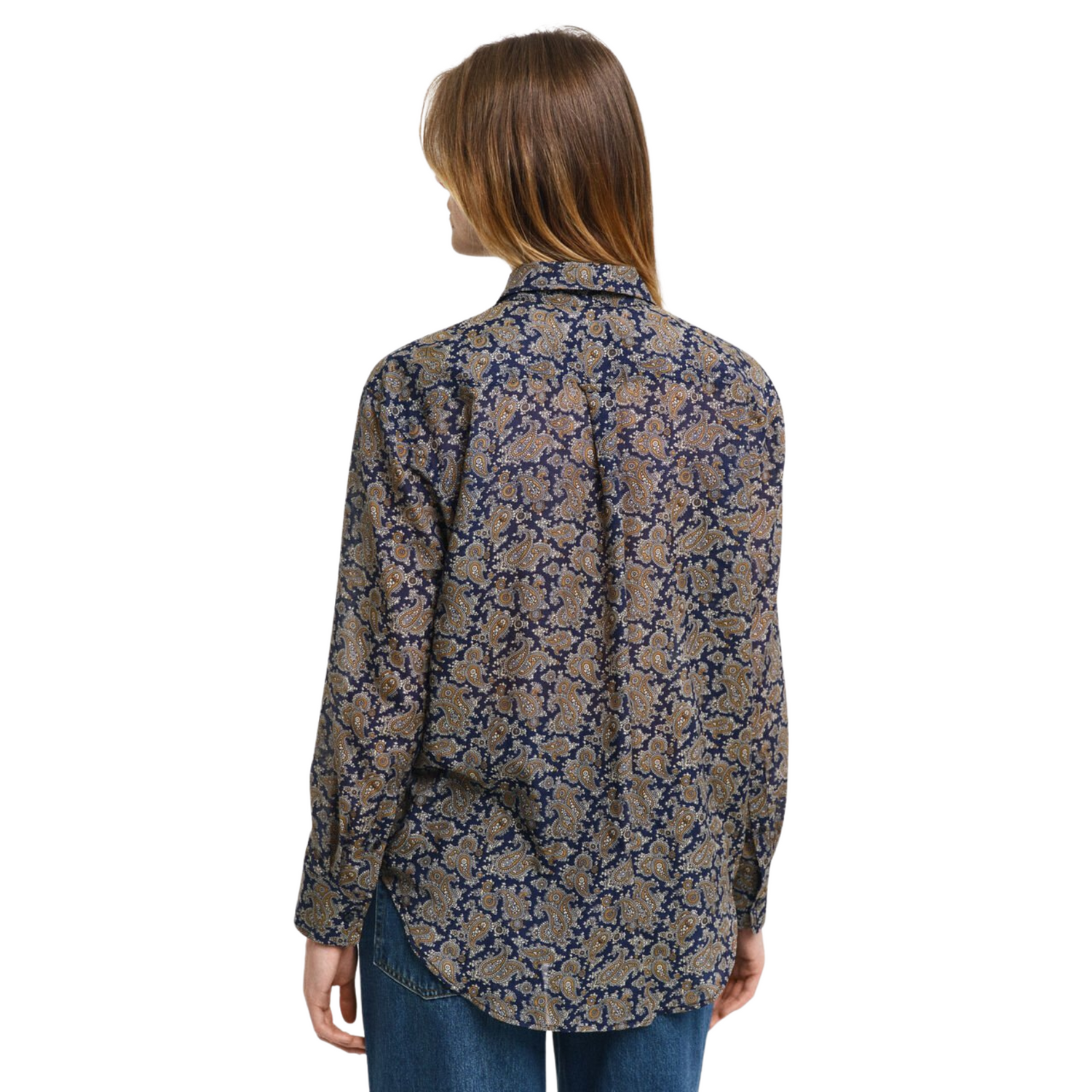 Paisley Cotton Silk Shirt Persian Blue