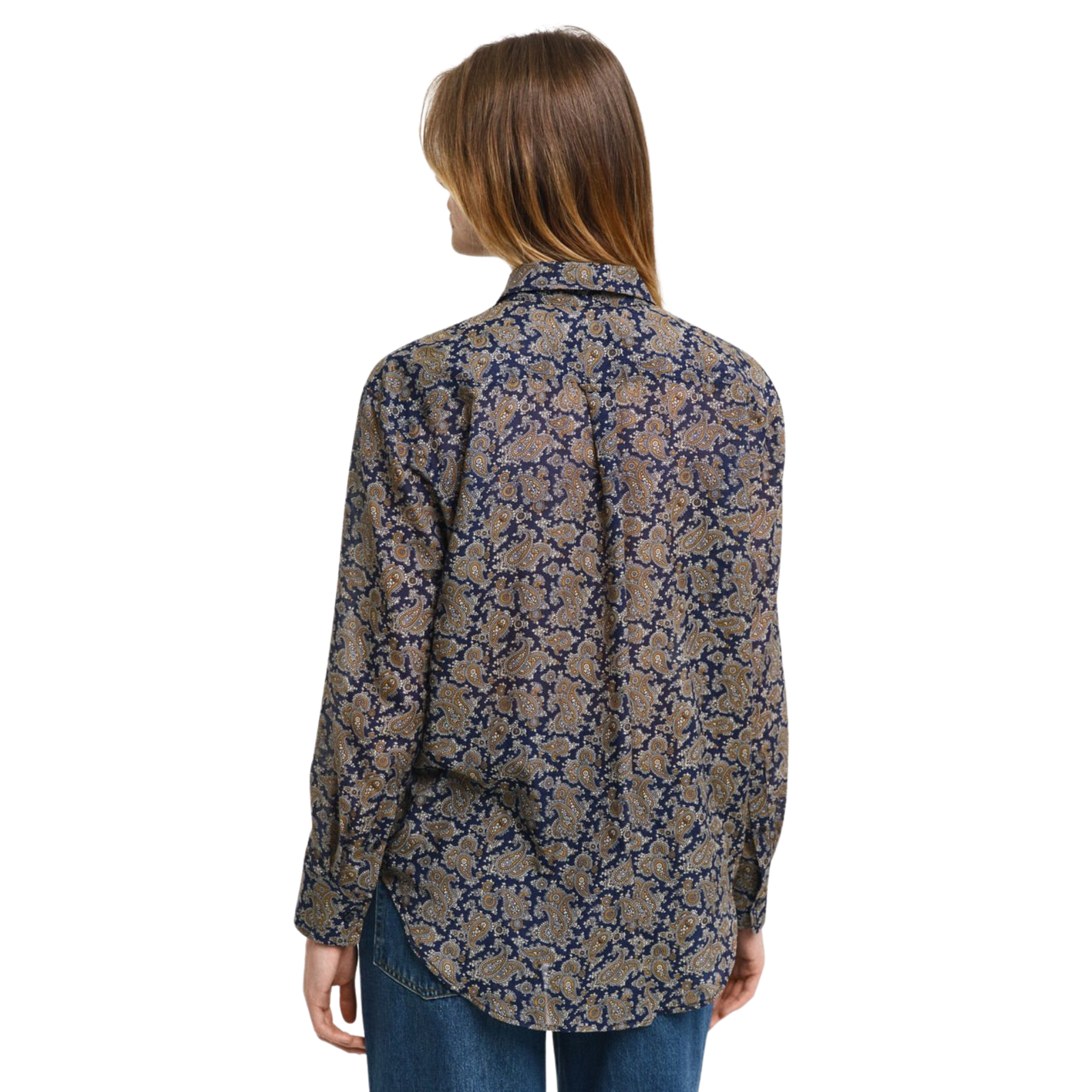 Paisley Cotton Silk Shirt Persian Blue