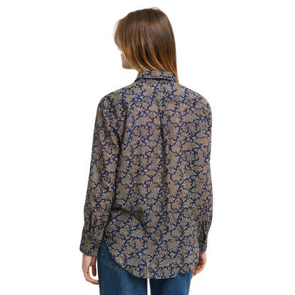 Paisley Cotton Silk Shirt Persian Blue