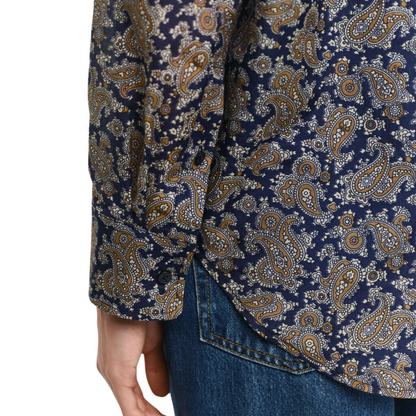 Paisley Cotton Silk Shirt Persian Blue