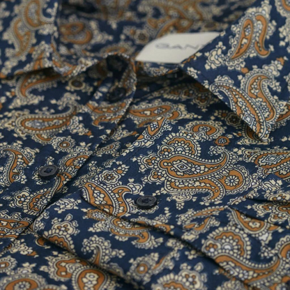 Paisley Cotton Silk Shirt Persian Blue