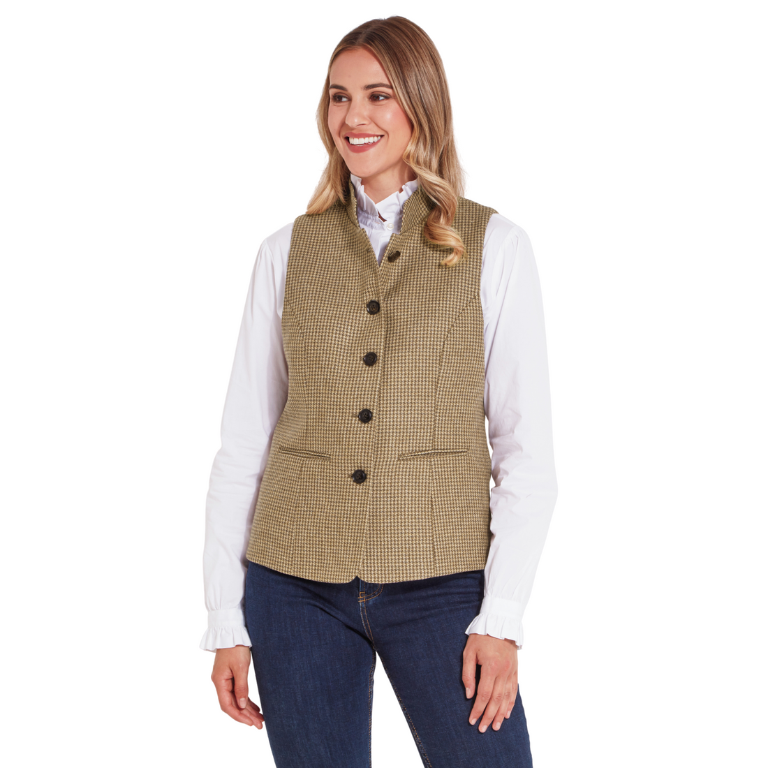 Millport Tweed Nehru Waistcoat Houndstooth