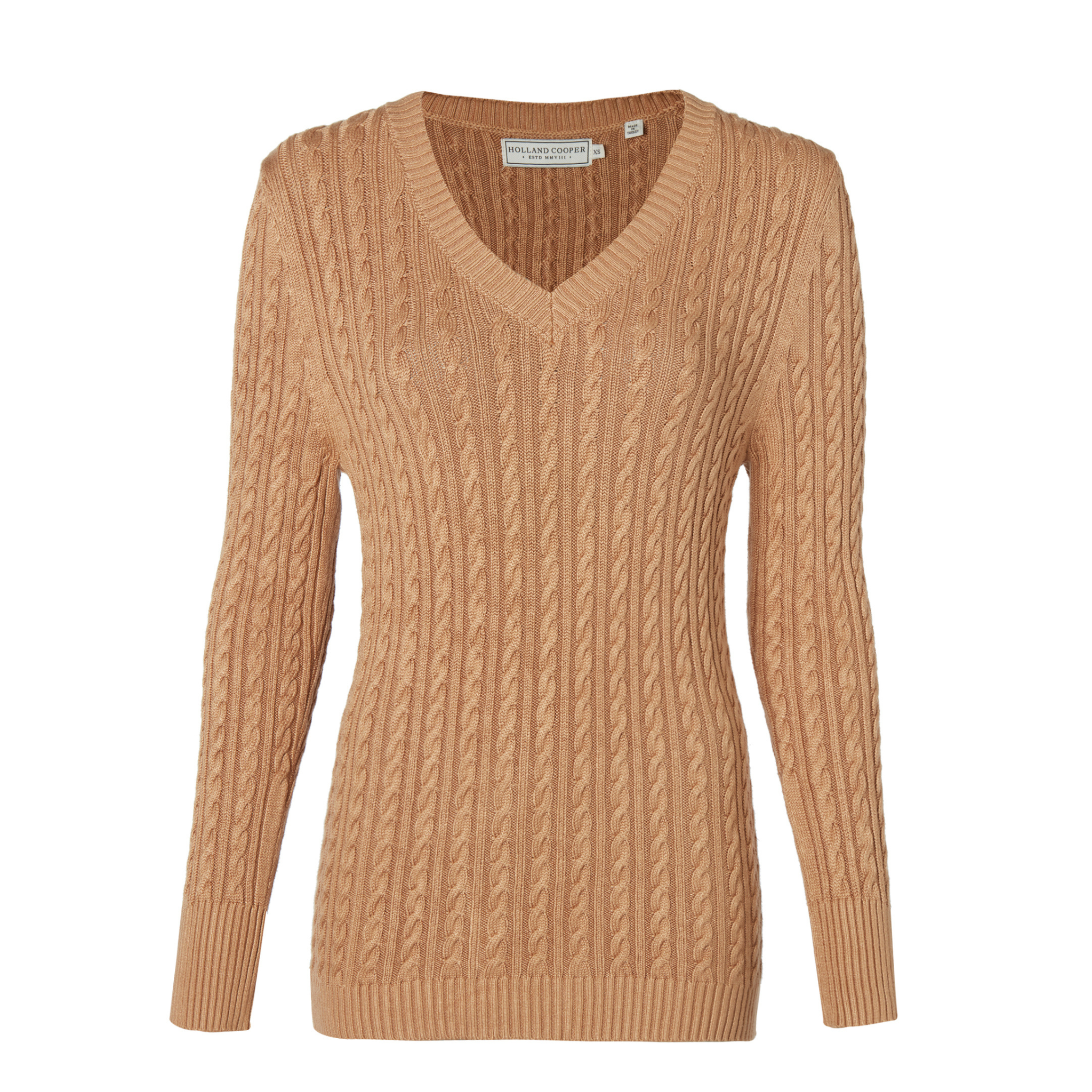 Seattle Cable V-Neck Knit Dark Camel