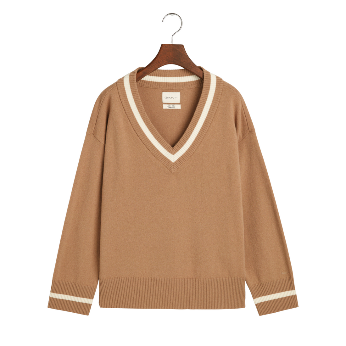 Superfine Lambswool V Neck Caramel Beige